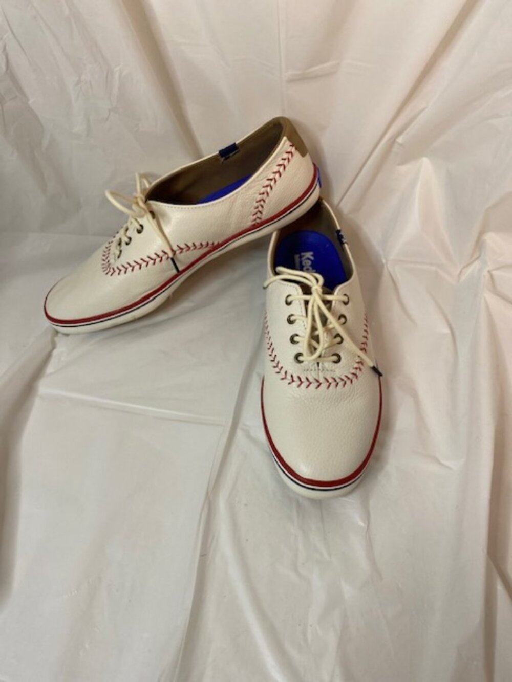 Keds Champion Pennant Leather Baseball Stitch Sneakers Off White Women's Size 9M